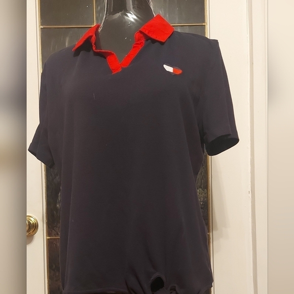 Classic Americana Tommy Hilfiger Short Sleeve Top Red Collar Polo Shirt XL - Picture 2 of 10